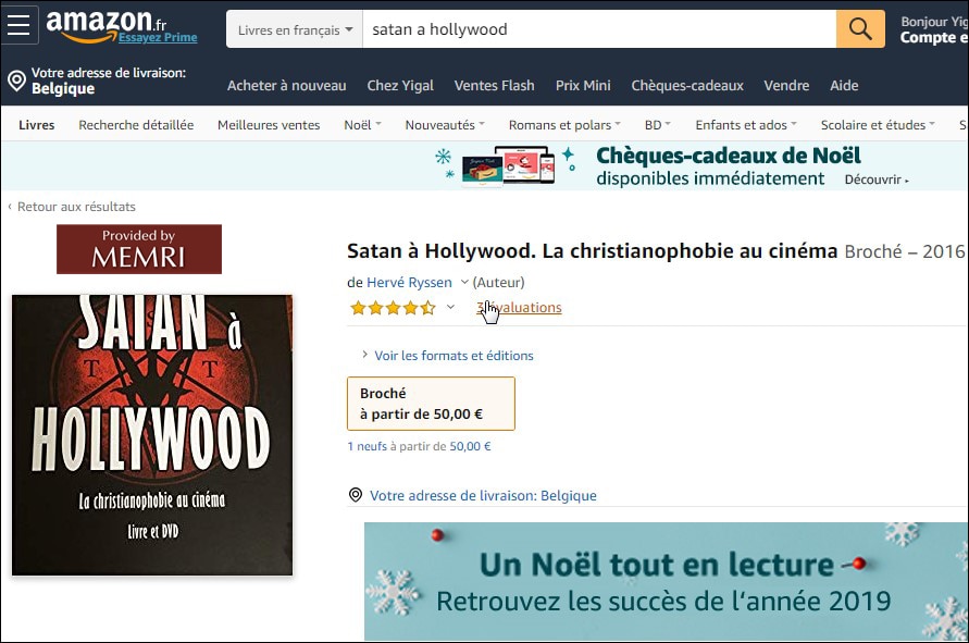 Satan à Hollywood avec une légende encourageant les ventes : « Un Noël tout en lecture ».