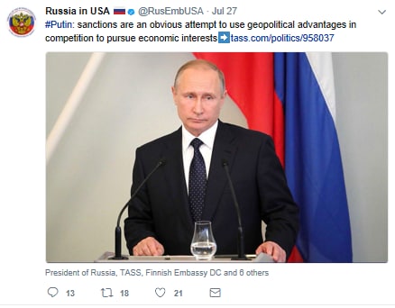Putin tweet condemning sanctions